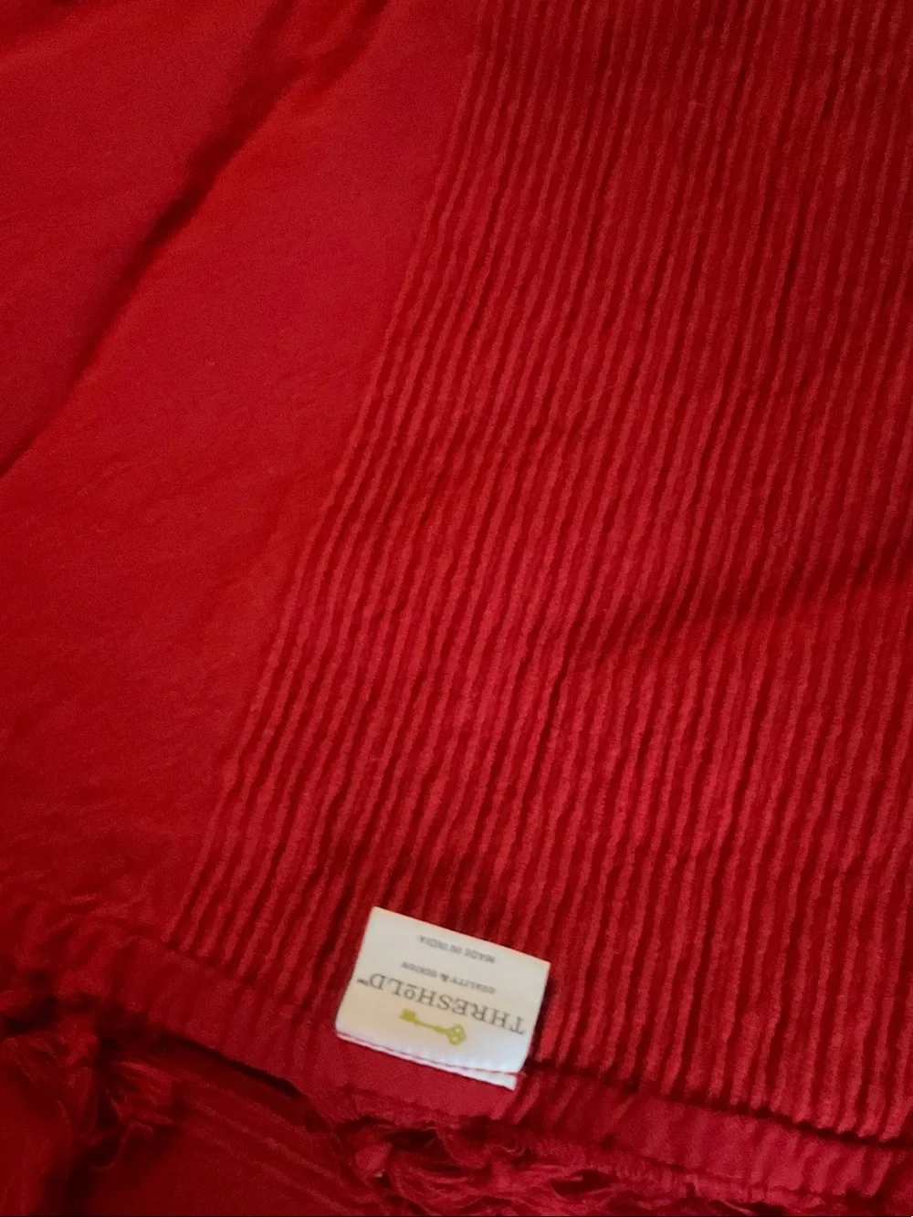Red Textured round tablecloth with Fringe